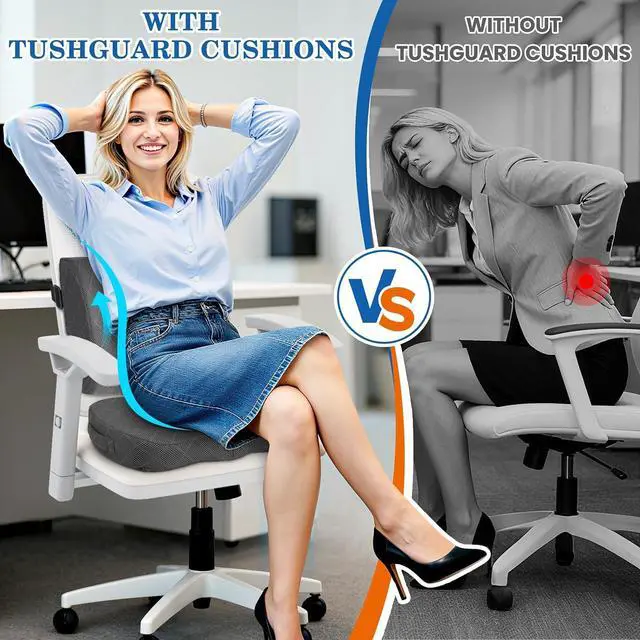 Alt view image 5 of 7 - Back&Seat Cushion, Chair Cushions, Lumbar Back Support Pillow, Grey/Large | Breathable Memory Foam Back Support Pillow, Portable Airplane Seat Cushion for Travel, Computer Desk, Wheelchair, Driving