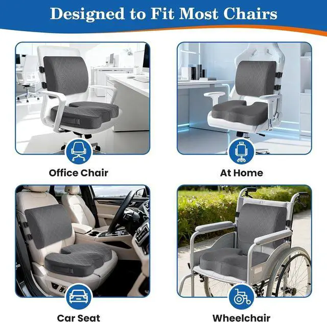 Alt view image 6 of 7 - Back&Seat Cushion, Chair Cushions, Lumbar Back Support Pillow, Grey/Large | Breathable Memory Foam Back Support Pillow, Portable Airplane Seat Cushion for Travel, Computer Desk, Wheelchair, Driving