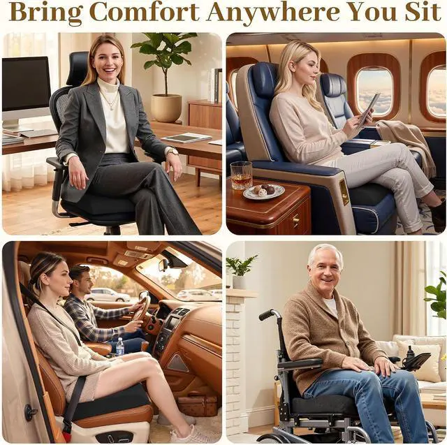 Alt view image 3 of 7 - TranquilRelax Memory Foam Seat Cushion for Office Chair, 3-Inch, Black | Medium-firm Support for Long Sitting, Washable Mesh Cover, Non-slip Base, Perfect for Car Seats & Short Drivers