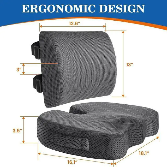 Alt view image 2 of 7 - Back&Seat Cushion, Chair Cushions, Lumbar Back Support Pillow, Grey/X-Large | Breathable Memory Foam Back Support Pillow, Portable Airplane Seat Cushion for Travel, Computer Desk, Wheelchair, Driving