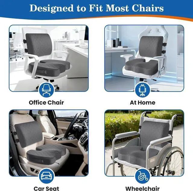 Alt view image 6 of 7 - Back&Seat Cushion, Chair Cushions, Lumbar Back Support Pillow, Grey/X-Large | Breathable Memory Foam Back Support Pillow, Portable Airplane Seat Cushion for Travel, Computer Desk, Wheelchair, Driving