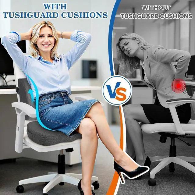 Alt view image 5 of 7 - Back&Seat Cushion, Chair Cushions, Lumbar Back Support Pillow, Grey/X-Large | Breathable Memory Foam Back Support Pillow, Portable Airplane Seat Cushion for Travel, Computer Desk, Wheelchair, Driving