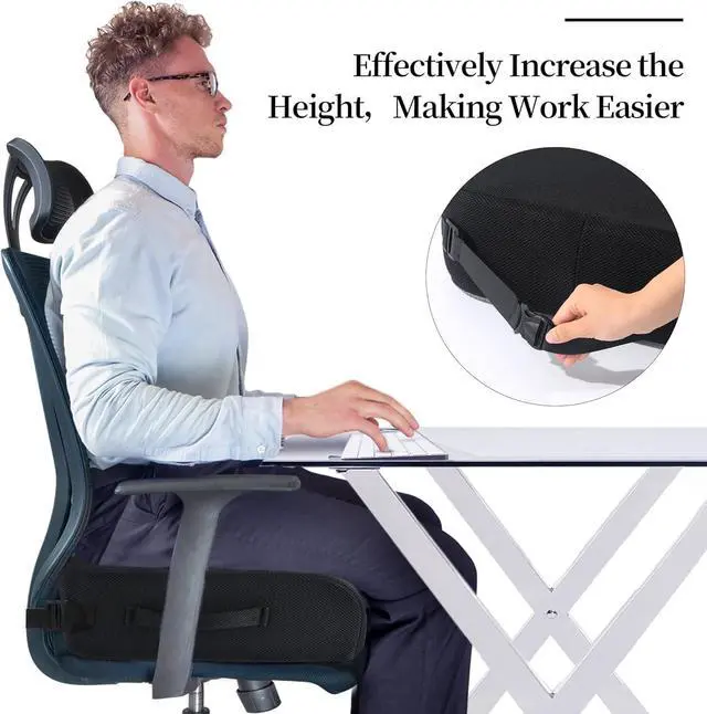 Alt view image 3 of 7 - MABOZOO Extra Thick Chair Cushions,Office Chair Booster Seat Cushion to Raise Seat Height for Pain Relief,18 x 16 x 5 inch Non Slip Memory Foam Thick Cushion with Carry HandleBlack