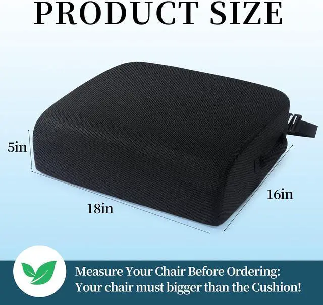 Alt view image 4 of 7 - MABOZOO Extra Thick Chair Cushions,Office Chair Booster Seat Cushion to Raise Seat Height for Pain Relief,18 x 16 x 5 inch Non Slip Memory Foam Thick Cushion with Carry HandleBlack
