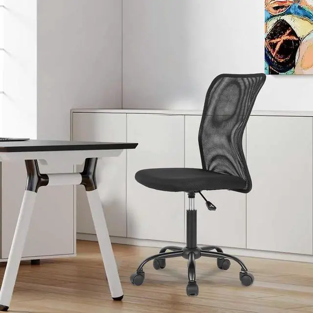 Alt view image 2 of 7 - BestOffice | Armless Office Chair | Black | with Lumbar Support | Ergonomic Computer Chair with Height Adjustment, 360 Swivel, High Density Cushion & Rotatable Wheels | For Home, Office
