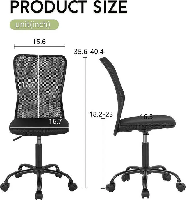 Alt view image 3 of 7 - BestOffice | Armless Office Chair | Black | with Lumbar Support | Ergonomic Computer Chair with Height Adjustment, 360 Swivel, High Density Cushion & Rotatable Wheels | For Home, Office