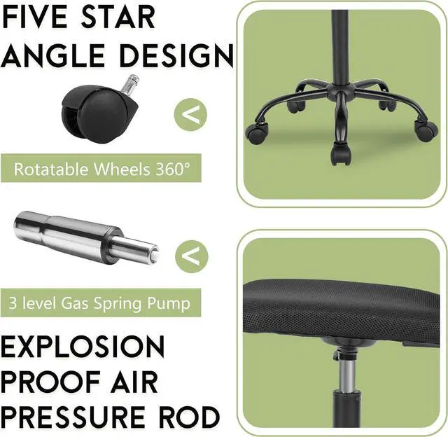 Alt view image 5 of 7 - BestOffice | Armless Office Chair | Black | with Lumbar Support | Ergonomic Computer Chair with Height Adjustment, 360 Swivel, High Density Cushion & Rotatable Wheels | For Home, Office