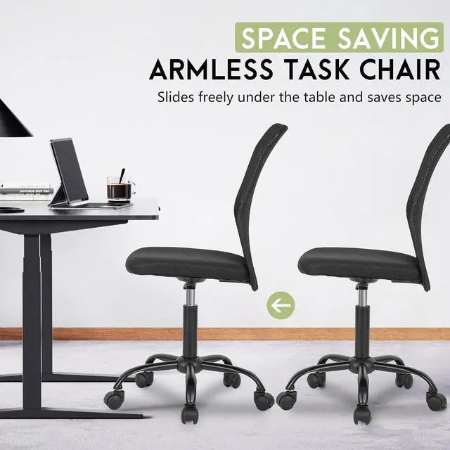 Alt view image 7 of 7 - BestOffice | Armless Office Chair | Black | with Lumbar Support | Ergonomic Computer Chair with Height Adjustment, 360 Swivel, High Density Cushion & Rotatable Wheels | For Home, Office