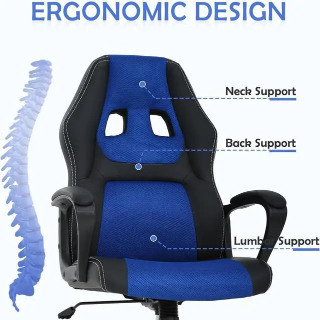 Alt view image 3 of 7 - Gaming Chair Massage Office Chair Ergonomic Video Game Chairs Adjustable Reclining Computer Chair with Lumbar Support Armrest Headrest Task Rolling Swivel Chair Game Chair for Adult Teen, Blue