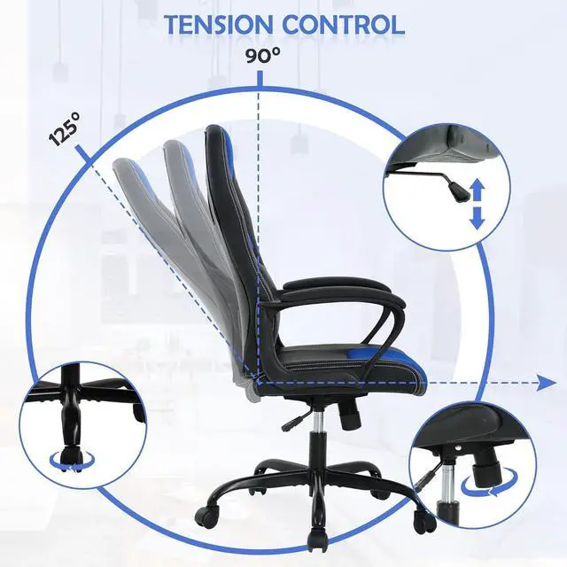 Alt view image 4 of 7 - Gaming Chair Massage Office Chair Ergonomic Video Game Chairs Adjustable Reclining Computer Chair with Lumbar Support Armrest Headrest Task Rolling Swivel Chair Game Chair for Adult Teen, Blue