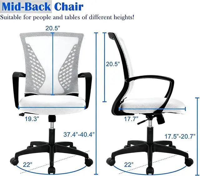 Main image of Home Office Chair Ergonomic Desk Chair Mesh Computer Chair with Lumbar Support & Armrest,Adjustable Mid Back Task Chair Executive Modern Rolling Swivel Chair for Students Teens Adults,White