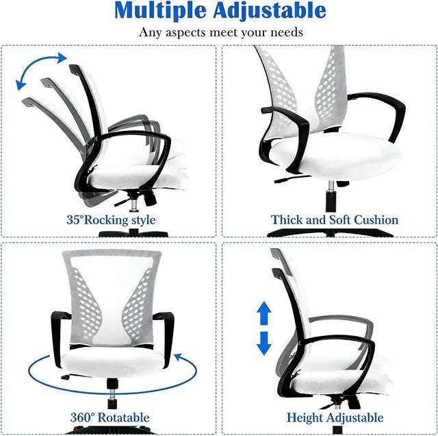 Alt view image 2 of 7 - Home Office Chair Ergonomic Desk Chair Mesh Computer Chair with Lumbar Support & Armrest,Adjustable Mid Back Task Chair Executive Modern Rolling Swivel Chair for Students Teens Adults,White