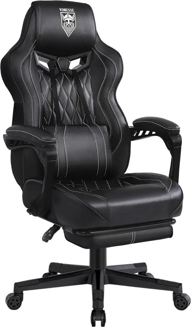 Main image of Vonesse Gaming Chair, Computer Office Chair with Footrest, Reclining Gaming Chairs for Adults, Big and Tall Ergonomic Gaming Chair with Lumbar Support and Massage (Black)