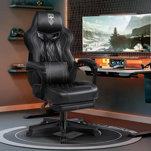 Alt view image 2 of 7 - Vonesse Gaming Chair, Computer Office Chair with Footrest, Reclining Gaming Chairs for Adults, Big and Tall Ergonomic Gaming Chair with Lumbar Support and Massage (Black)
