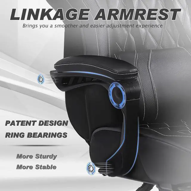 Alt view image 7 of 7 - Vonesse Gaming Chair, Computer Office Chair with Footrest, Reclining Gaming Chairs for Adults, Big and Tall Ergonomic Gaming Chair with Lumbar Support and Massage (Black)