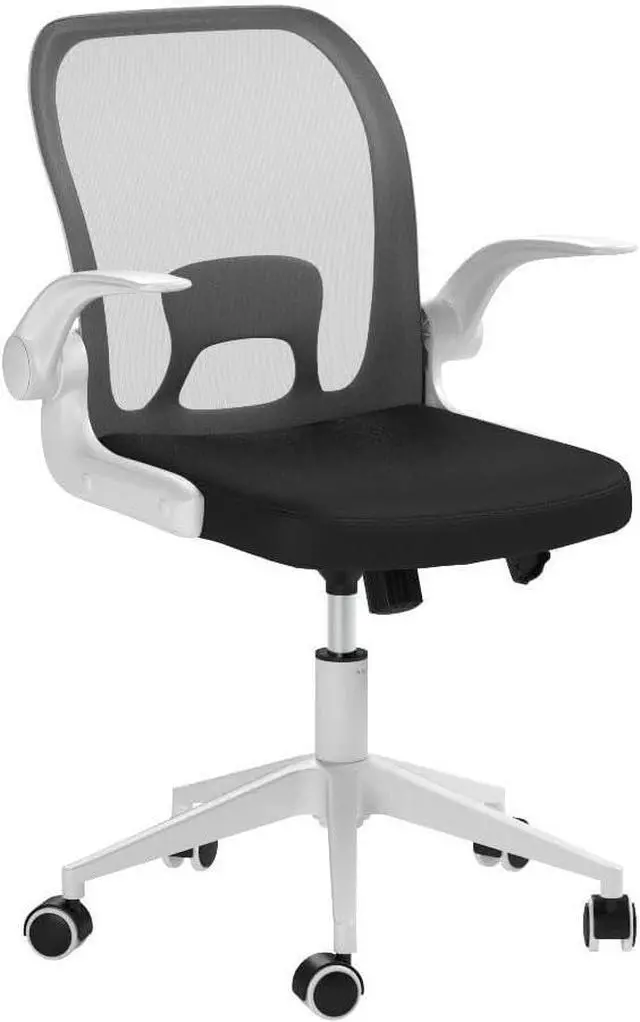 Alt view image 5 of 7 - IPKIG Foldable Office Chair - Home Office Desk Chairs with Wheels and Flip-Up Arms - Ergonomic Backrest Mesh Computer Chair Adjustable Swivel Rolling Home Executive (White)