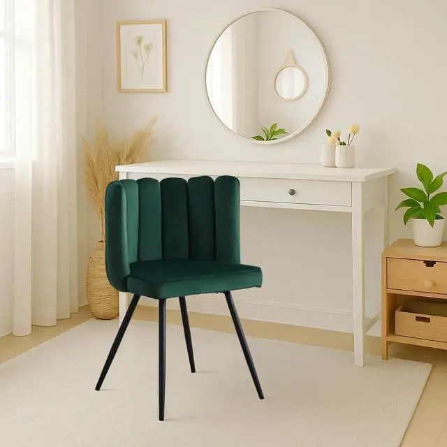 Main image of CLIPOP Vanity Chair with Back, Modern Small Accent Chair No Wheels, Velvet Makeup Vanity Chair with Metal Legs, Upholstered Home Office Desk Chair for Living Room, Bedroom, Kitchen Dining Chairs Green
