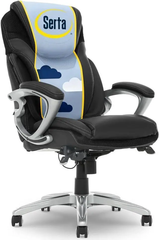 Main image of Serta Bryce Executive Office Chair, Ergonomic Computer Desk Chairs with Patented AIR Lumbar Support, Comfy Body Pillows, Height Adjustable, Swivel Base with Wheels, Bonded Leather, Black