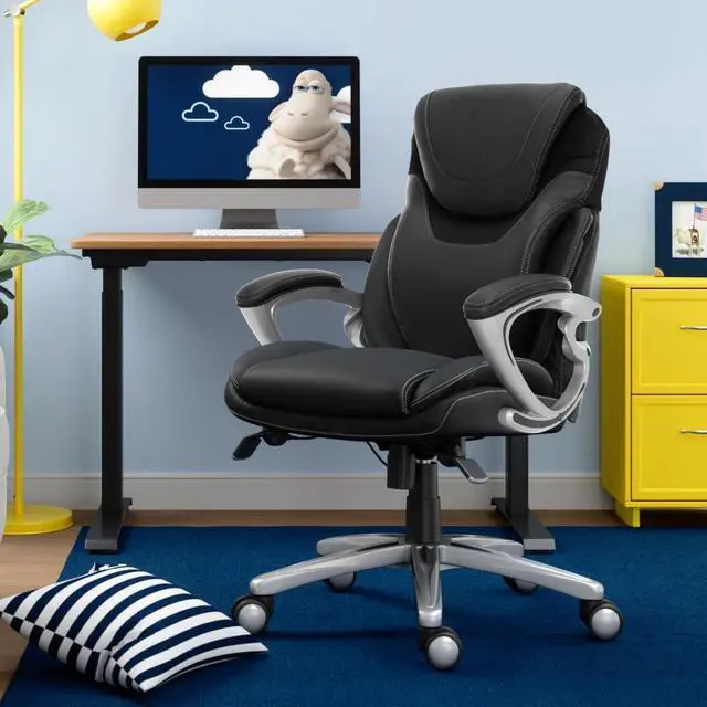 Alt view image 2 of 7 - Serta Bryce Executive Office Chair, Ergonomic Computer Desk Chairs with Patented AIR Lumbar Support, Comfy Body Pillows, Height Adjustable, Swivel Base with Wheels, Bonded Leather, Black
