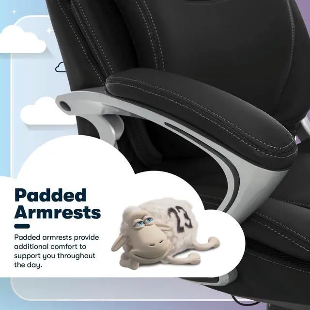 Alt view image 6 of 7 - Serta Bryce Executive Office Chair, Ergonomic Computer Desk Chairs with Patented AIR Lumbar Support, Comfy Body Pillows, Height Adjustable, Swivel Base with Wheels, Bonded Leather, Black