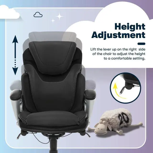 Alt view image 7 of 7 - Serta Bryce Executive Office Chair, Ergonomic Computer Desk Chairs with Patented AIR Lumbar Support, Comfy Body Pillows, Height Adjustable, Swivel Base with Wheels, Bonded Leather, Black