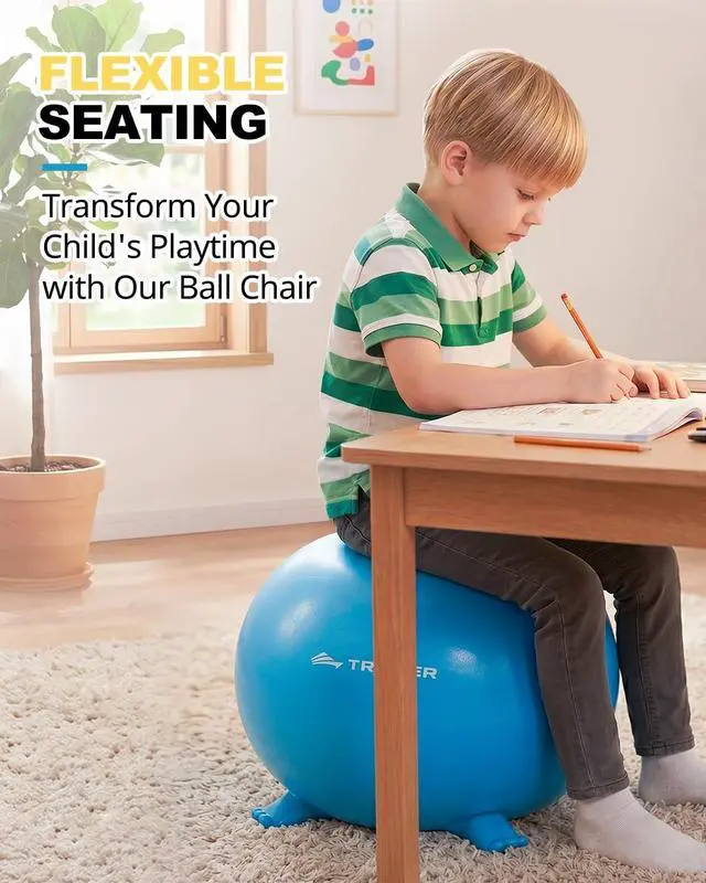 Alt view image 2 of 7 - Trideer Flexible Seating for Classroom Elementary, Yoga Ball Chairs for Kids, Wobble Chair of School Supplies for Sensory Kids, Student Desk Chairs for Homeschool (Blue, 55cm)