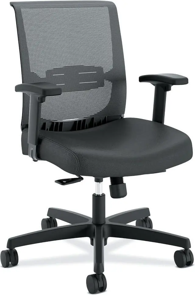 Main image of HON Convergence Ergonomic Office Chair, Office Desk Computer Chair, Black | Vinyl ergonomic desk chair with lumbar support, seat glide, adjustable arms and breathable mesh comfort, office decor