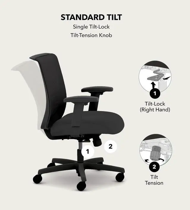 Alt view image 4 of 6 - HON Convergence Ergonomic Office Chair, Office Desk Computer Chair, Black | Vinyl ergonomic desk chair with lumbar support, seat glide, adjustable arms and breathable mesh comfort, office decor