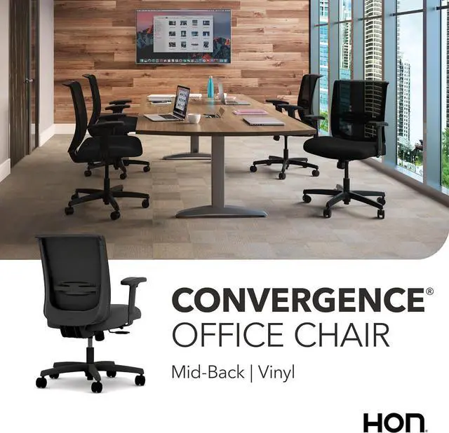 Alt view image 6 of 6 - HON Convergence Ergonomic Office Chair, Office Desk Computer Chair, Black | Vinyl ergonomic desk chair with lumbar support, seat glide, adjustable arms and breathable mesh comfort, office decor
