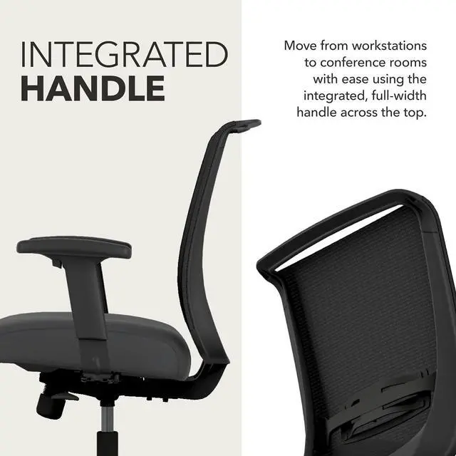 Alt view image 5 of 6 - HON Convergence Ergonomic Office Chair, Office Desk Computer Chair, Black | Vinyl ergonomic desk chair with lumbar support, seat glide, adjustable arms and breathable mesh comfort, office decor