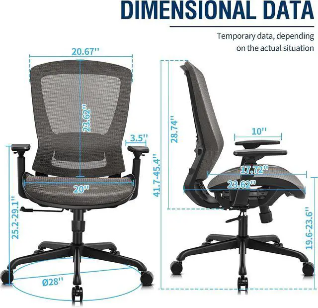 Alt view image 3 of 7 - Ergonomic Mesh Office Chair,Comfy Computer Desk Chair - BIFMA 5.1 Certified Commercial Swivel Task Chair for Home Office - Adjustable Lumbar Support & Armrests,Tilt Function,Wide Seat