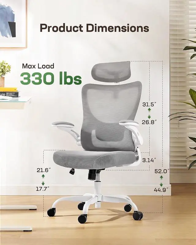 Alt view image 2 of 6 - Marsail Ergonomic Office Chair: Office Computer Desk Chair with High Back Mesh and Adjustable Lumbar Support Rolling Work Swivel Task Chairs with Wheel 3D Armrests and Headrest