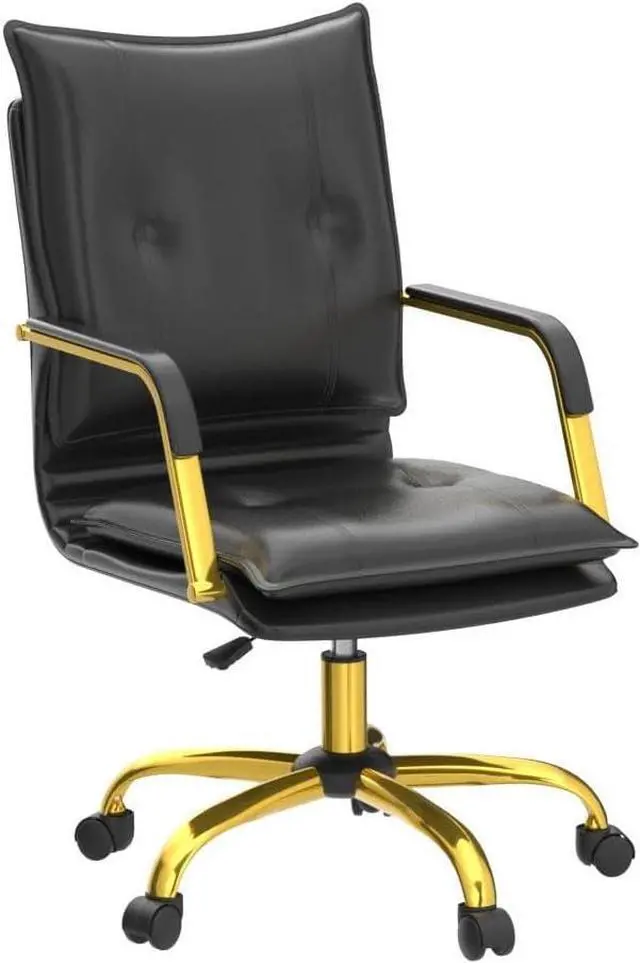Alt view image 4 of 7 - HULALA HOME Faux Leather Home Office Desk Chair with Golden Legs, Black | Adjustable Leather Swivel Computer Chair, with Excellent Lumbar Support, Comfy Upholstered Task Chair