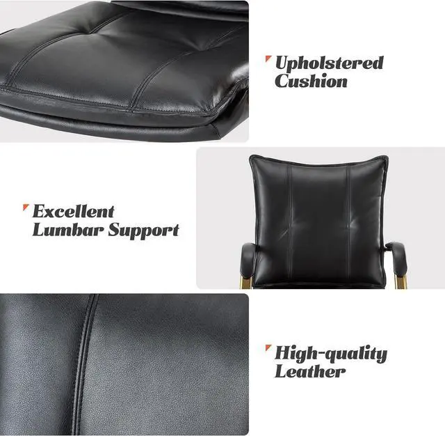Alt view image 7 of 7 - HULALA HOME Faux Leather Home Office Desk Chair with Golden Legs, Black | Adjustable Leather Swivel Computer Chair, with Excellent Lumbar Support, Comfy Upholstered Task Chair