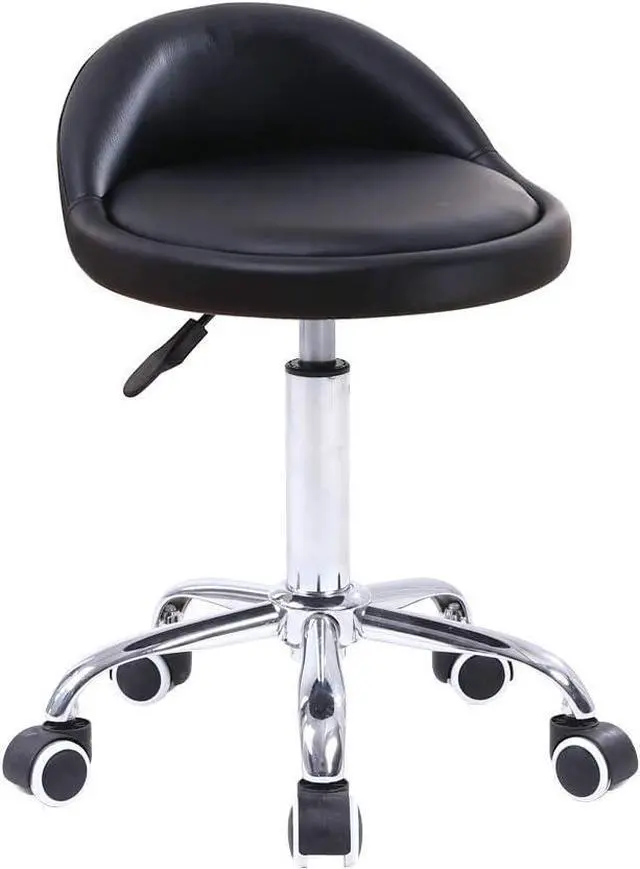 Main image of KKTONER PU Leather Round Rolling Stool with Back Rest Height Adjustable Swivel Drafting Work SPA Task Chair with Wheels Black
