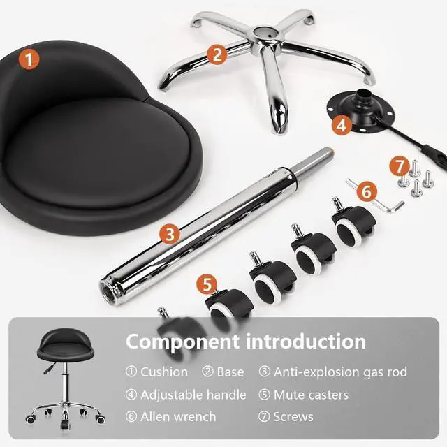 Alt view image 7 of 7 - KKTONER PU Leather Round Rolling Stool with Back Rest Height Adjustable Swivel Drafting Work SPA Task Chair with Wheels Black