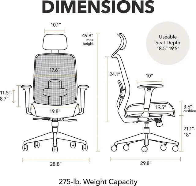 Alt view image 3 of 6 - HON Altern Ergonomic Office Chair, Office Desk Computer Chair, Black | Mesh desk chair with lumbar support, headrest, seat slide, adjustable arms, computer chair for home office productivity