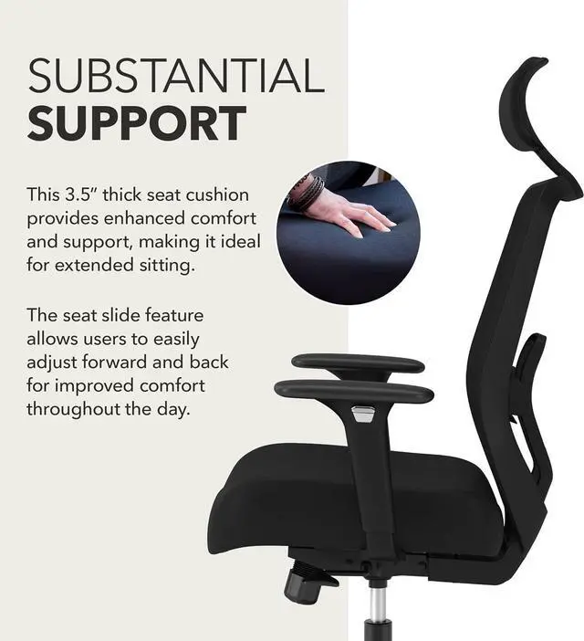 Alt view image 5 of 6 - HON Altern Ergonomic Office Chair, Office Desk Computer Chair, Black | Mesh desk chair with lumbar support, headrest, seat slide, adjustable arms, computer chair for home office productivity