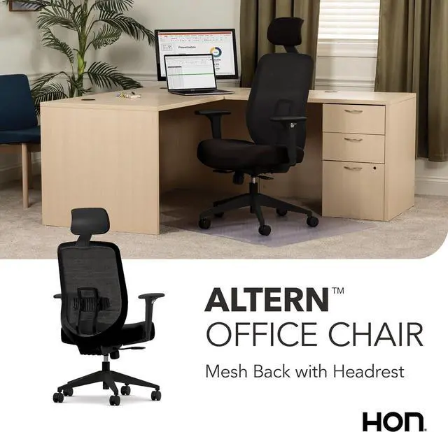 Alt view image 6 of 6 - HON Altern Ergonomic Office Chair, Office Desk Computer Chair, Black | Mesh desk chair with lumbar support, headrest, seat slide, adjustable arms, computer chair for home office productivity