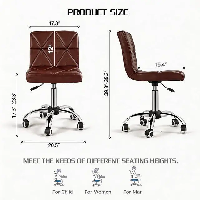 Alt view image 3 of 7 - COSVALVE Armless Swivel Office Chair with Wheels, Adjustable Height | Armless Mid Back Chair With 360° Swivel, Adjustable Height & Rolling Wheels, Ideal For Home Offices, Conferences & Salons