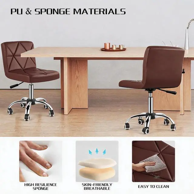 Alt view image 4 of 7 - COSVALVE Armless Swivel Office Chair with Wheels, Adjustable Height | Armless Mid Back Chair With 360° Swivel, Adjustable Height & Rolling Wheels, Ideal For Home Offices, Conferences & Salons