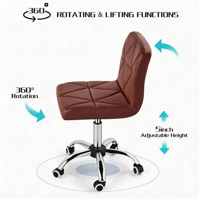 Alt view image 6 of 7 - COSVALVE Armless Swivel Office Chair with Wheels, Adjustable Height | Armless Mid Back Chair With 360° Swivel, Adjustable Height & Rolling Wheels, Ideal For Home Offices, Conferences & Salons
