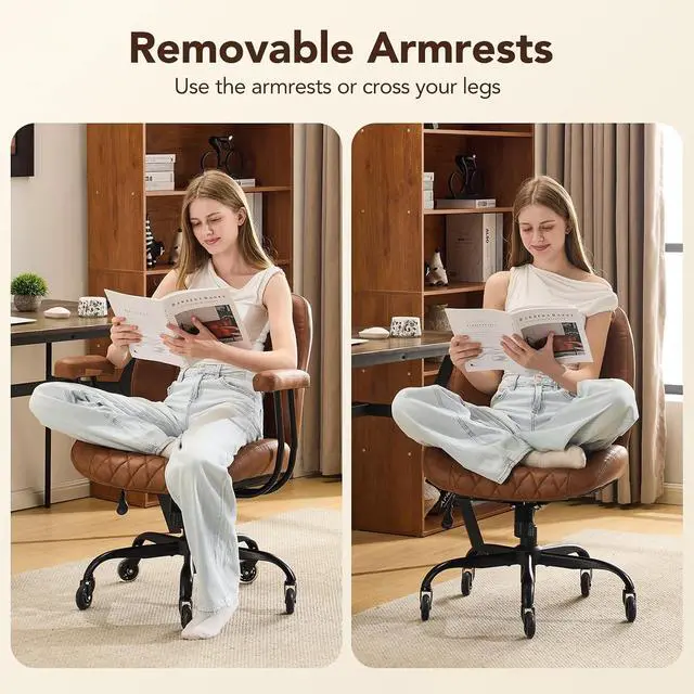 Alt view image 6 of 7 - YFO Home Office Desk Chair Office Rubber Casters Ergonomic Computer Chair with Lumbar Support Adjustable Height Rolling Swivel Executive Task Armrests Chair Brown Leather