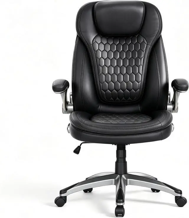 Main image of Office Chair Ergonomic Desk Chair-Executive Office Chair, High Back Computer Chair Flip-up Arms, Strong Metal Base, Swivel Rolling Leather Chair for Adult Work/Study-Black, 300lbs