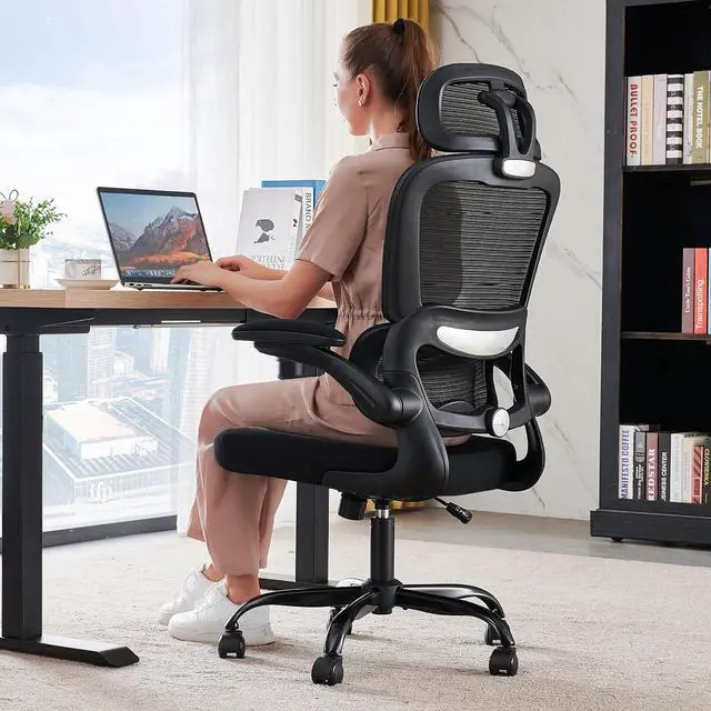 Main image of TRALT Office Chair Ergonomic Desk Chair - Gaming Chair with Lumbar Support | 330 LBS Home Office Desk Chairs with Headrest, Reading Chair with Flip-up Armrests, Comfortable Computer Chairs (1, Black)