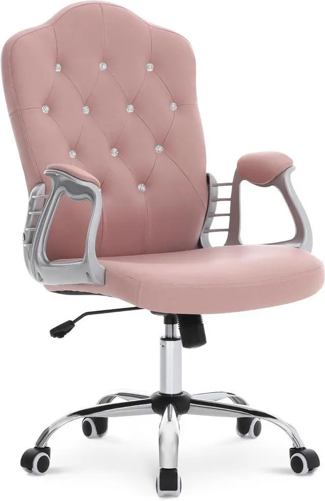 Main image of BarberPub Ergonomic Nail Chair, Diamond Tufted Swivel Pink 3535