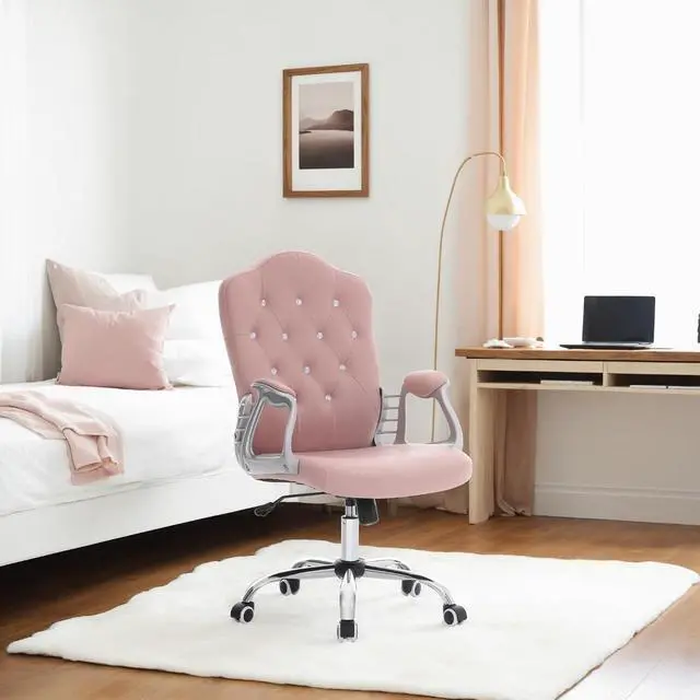 Alt view image 2 of 7 - BarberPub Ergonomic Nail Chair, Diamond Tufted Swivel Pink 3535