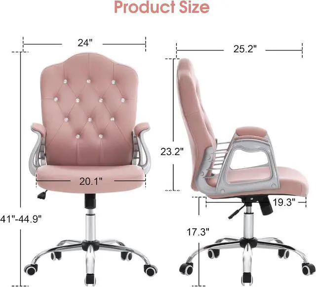 Alt view image 3 of 7 - BarberPub Ergonomic Nail Chair, Diamond Tufted Swivel Pink 3535