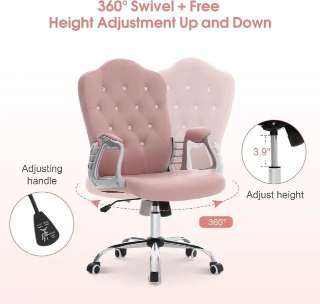 Alt view image 5 of 7 - BarberPub Ergonomic Nail Chair, Diamond Tufted Swivel Pink 3535
