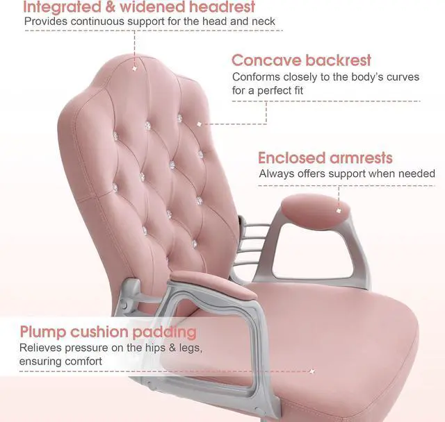Alt view image 4 of 7 - BarberPub Ergonomic Nail Chair, Diamond Tufted Swivel Pink 3535